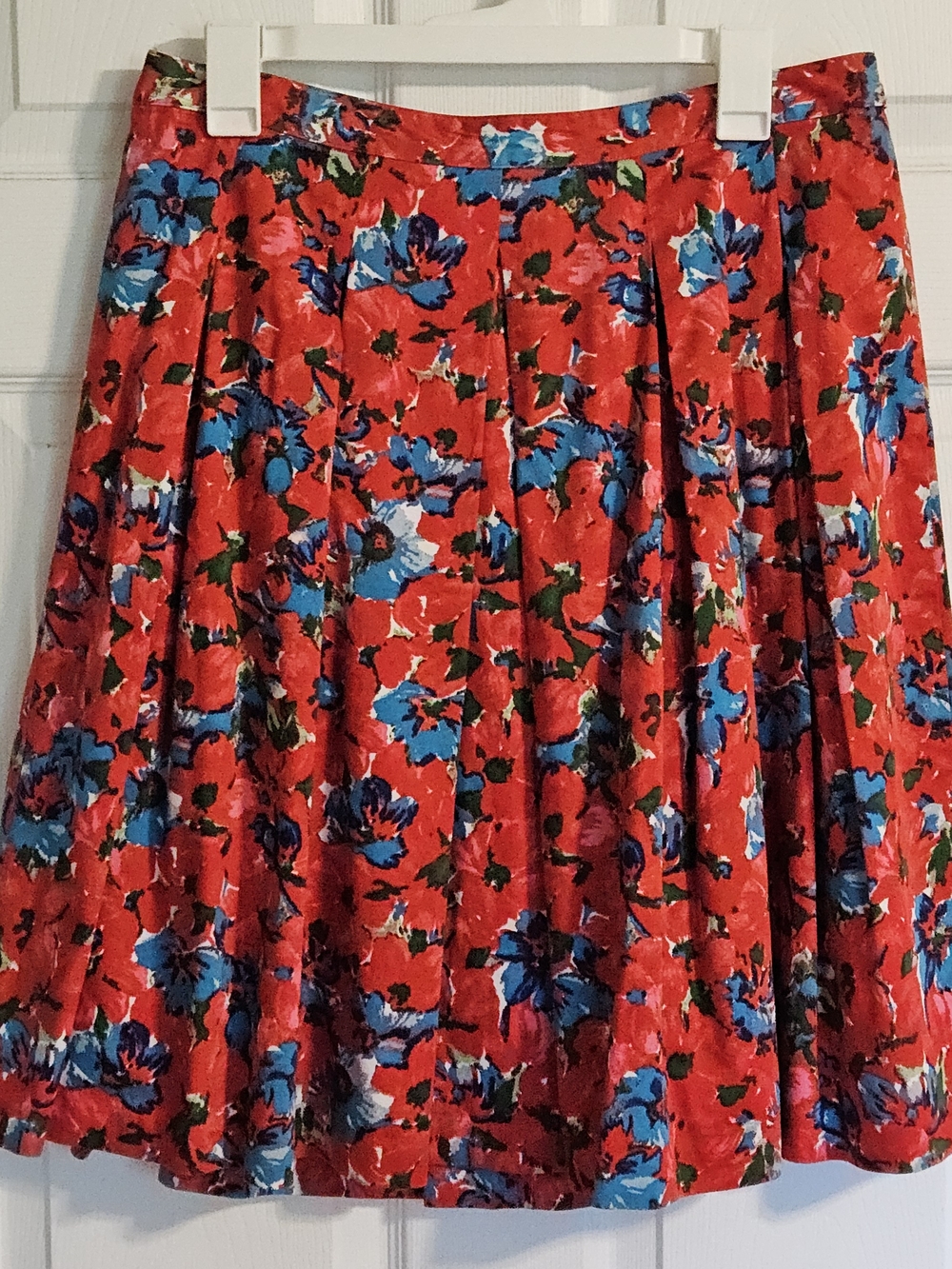 Talbots Red Floral A-Line Skirt with Blue Accents